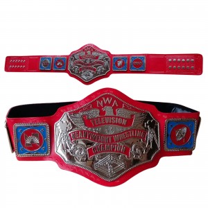 NWA TELEVISION HEAVYWEIGHT CHAMPIONSHIP REPLICA BELT IN THICK BRASS PLATES RED