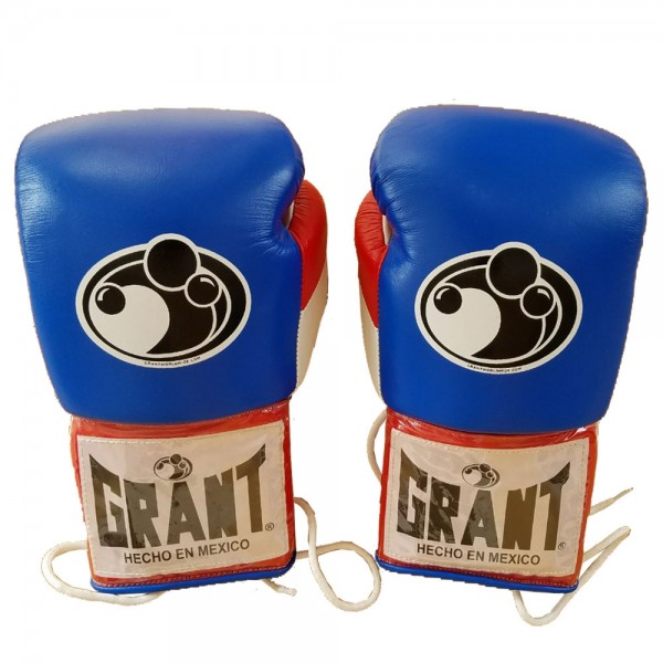 Grant Boxing Gloves Pro Fight With Laces Blue Red White 14oz